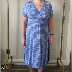 L.L. Bean Blue and White Striped Midi Dress